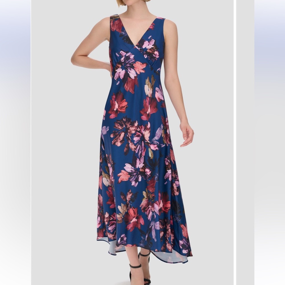 Calvin Klein Pink and Orange Sleeveless A-Line Midi Dress